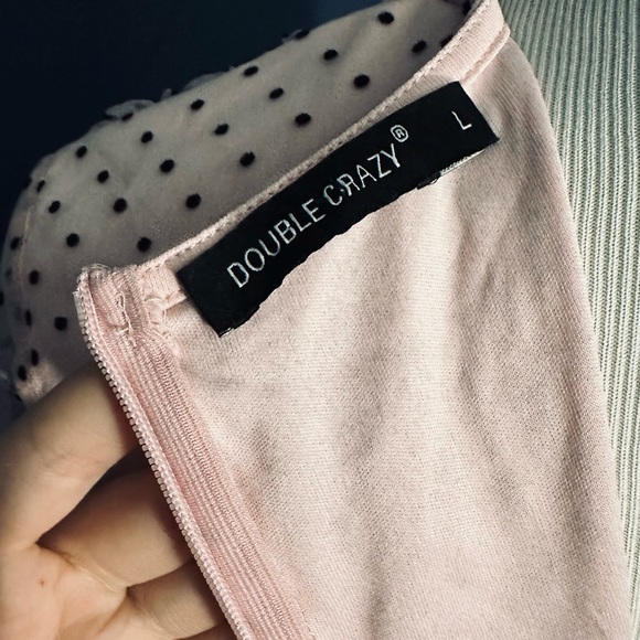 Pink Polkadot Plunge V Front Long Sleeve Mini Dress - Picture 8 of 10